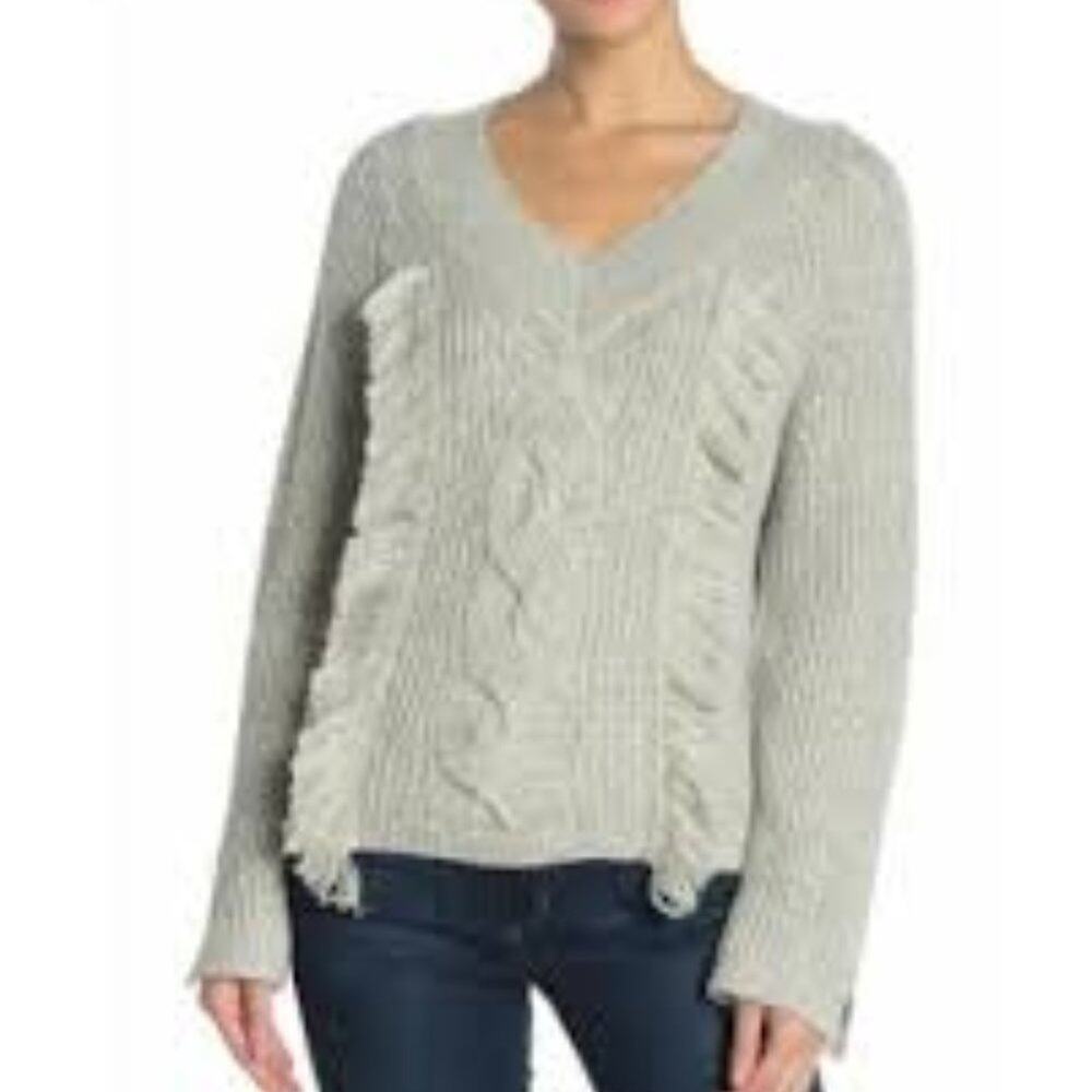 Abound Cable Knit Fringe Pullover Sweater Grey - Picture 6 of 6